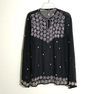 Cejon, beach wear sheer black embroidered cover-up. XL.